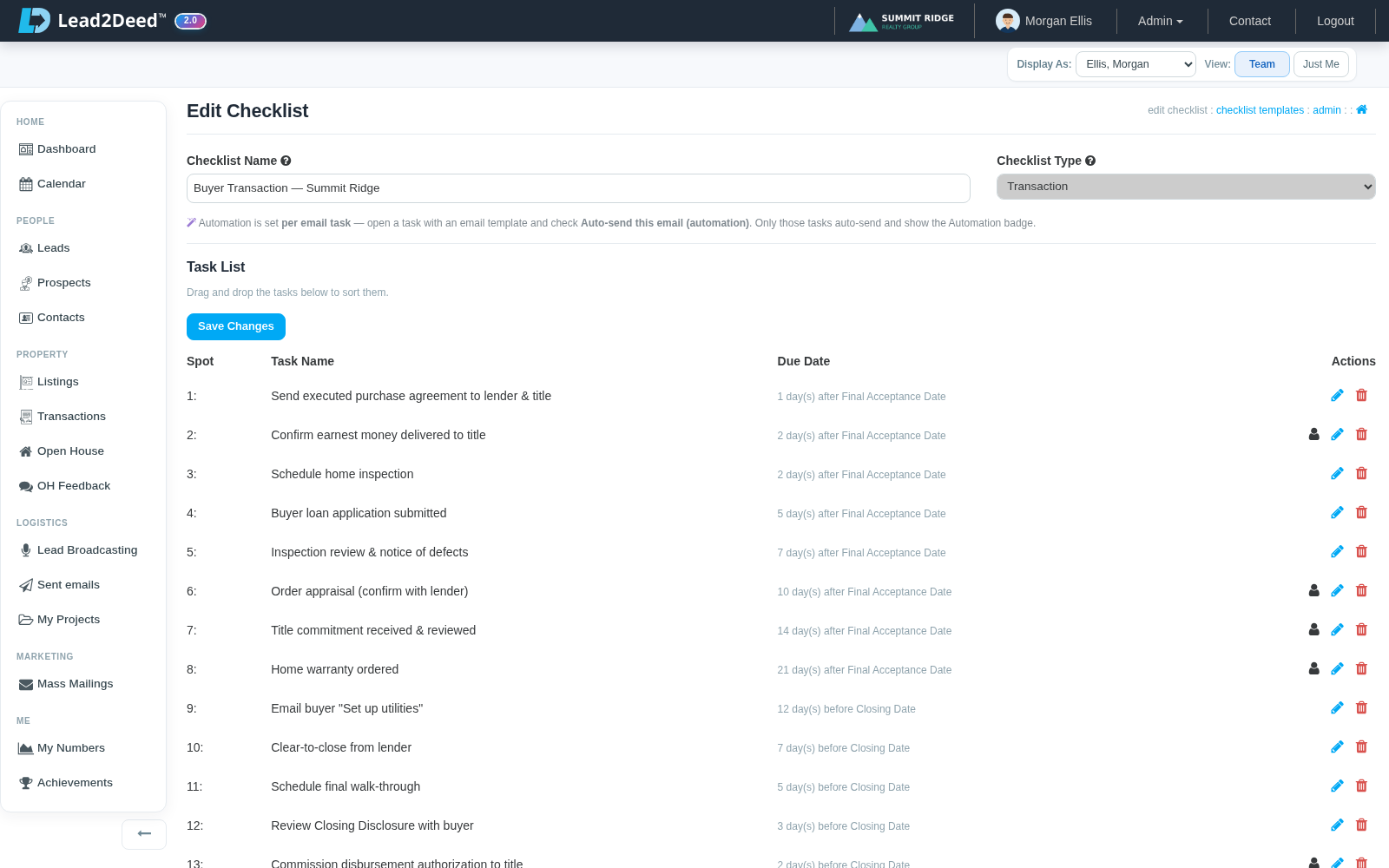 Checklist template screen