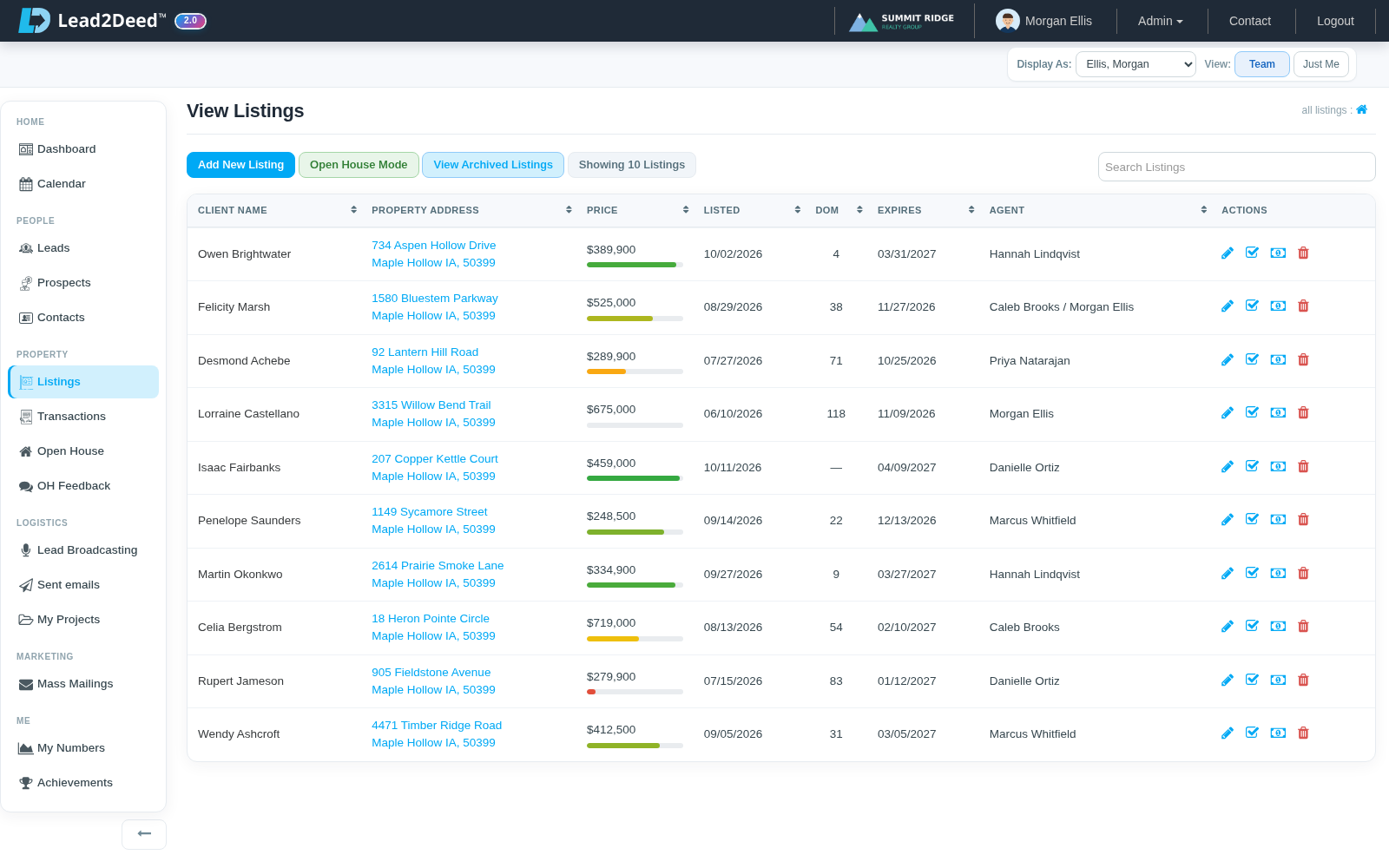 Listings health screen