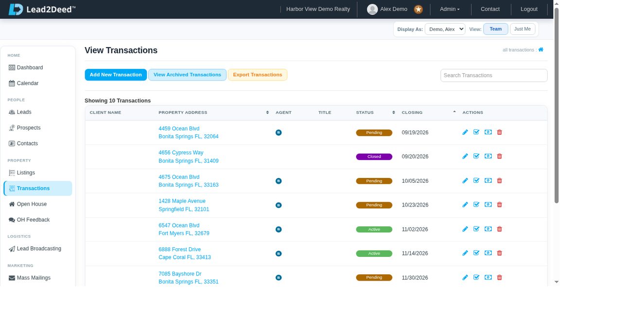 Transactions list screen