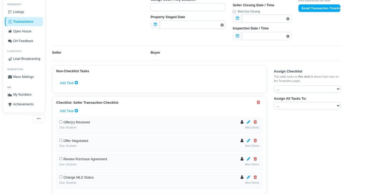 Seller transaction checklist screen